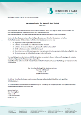 Verhaltenskodex der Heinrich Buhl GmbH